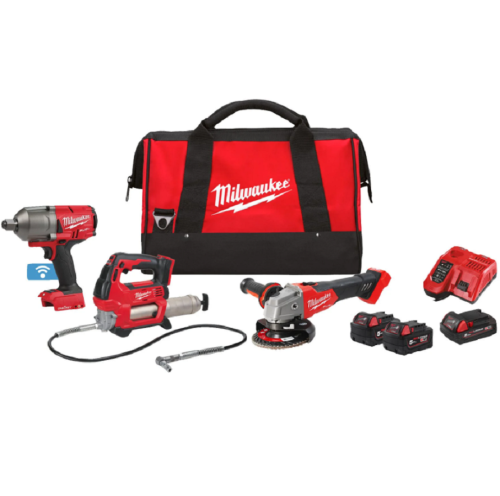 Milwaukee M18 FPP3AK-523B - Zestaw Smarownica M18 GG + Klucz udarowy ONEFHIWF34 + Szlifierka kątowa M18 FSAG125X