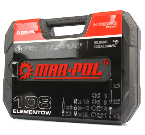Marpol M58222 - Zestaw kluczy nasadowych 1/2" 1/4" - 108 elementów