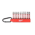 MILWAUKEE 4932480941 - Zestaw bitów udarowych Shockwave do śrub Phillips, Pozidriv i Torx, PH2, PZ2, TX15 - TX40 (10 szt.) + karabińczyk