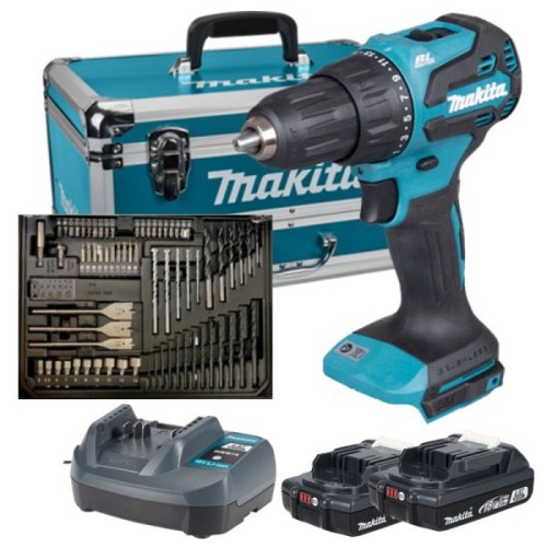 Makita DHP490WVX7 - Akumulatorowa wiertarko-wkrętarka udarowa z zestawem akcesoriów