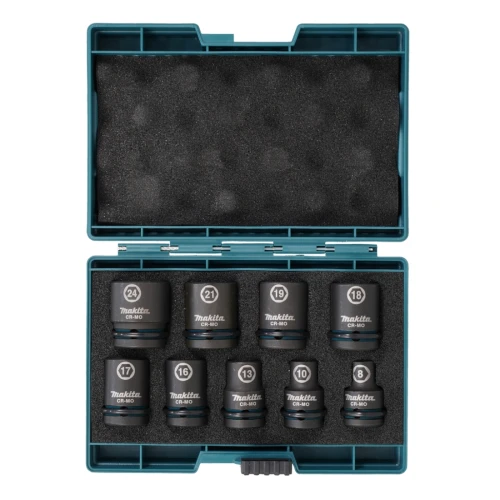 MAKITA E-16564 - Zestaw sześciokątnych nasadek udarowych czarnych 8-24mm 1/2" CR-MO 9 sztuk