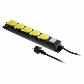 AwTools AW24704 -  Przedłużacz Warsztatowy czarny 5 gniazda 3.0m z uziemieniem, wyłącznik IP44 3x1.5mm 