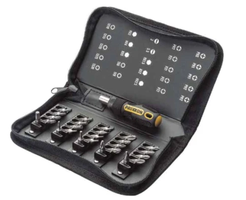 PROXXON PR22730 - Kompaktowy zestaw bitów z rękojeścią Mini FLEX-DOT [26 części] w funkcjonalnym etui na zamek