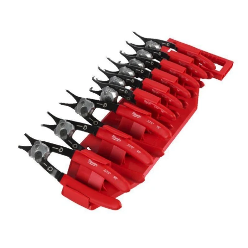 Milwaukee 4932492496 - Zestaw 9 szczypiec do pierścieni osadczych wewnętrznych i zewnętrznych, szczęki proste i odgięte 45° i 90°