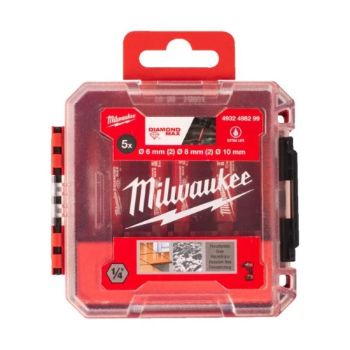 Milwaukee 4932498299 - Zestaw wierteł diamentowych Hex Diamond Max do wiercenia na mokro/sucho, 6 - 10 mm (5 szt.)