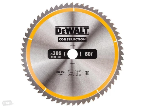 DEWALT DT1960 - Piła tarczowa do cięcia drewna 305/30mm, grubość cięcia 3.0mm, 60 zębów,