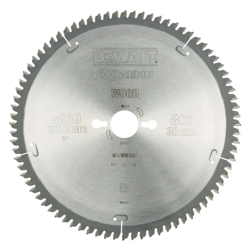 DEWALT DT4287 - Piła tarczowa EXTREME do cięcia drewna, aluminium, laminatu, PVC 250/30/3,0mm, 80 zębów