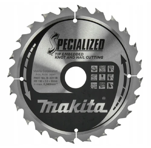 Makita B-33118 -  PIŁA TARCZOWA 190x30x24z specjalized drewno (z gwoździami i sękami)