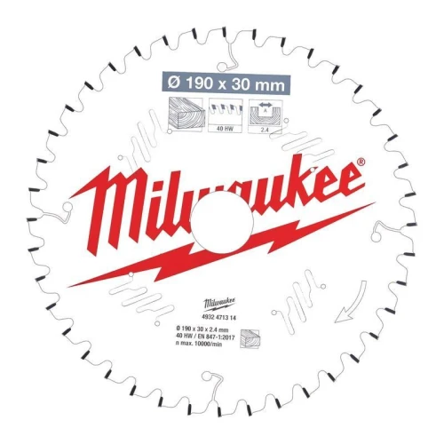 Milwaukee 4932471314 - Tarcza pilarska do drewna 190 x 30 mm, 40 zębów