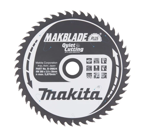 Makita B-33495 - Piła Tarczowa 260x30x48z Makblade Plus Drewno