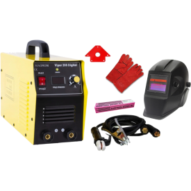 MAGNUM VIPER 205 DIGITAL - Spawarka inwertorowa + przyłbica samościemniająca + rękawice spawalnicze + kątownik magnetyczny + Elektrody rutylowe - łatwospawalne
