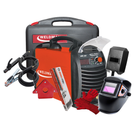 WELDMAN ARC 207 walizka PCV - Spawarka inwertorowa + przyłbica samościemniająca + rękawice spawalnicze + kątownik magnetyczny + Elektrody rutylowe - łatwospawalne