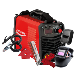 WELDMAN ARC 203 - Spawarka inwertorowa + przyłbica samościemniająca + rękawice spawalnicze + kątownik magnetyczny  + Elektrody rutylowe - łatwospawalna 2.5 MM