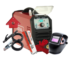 IDEAL EXPERT ARC 201 PFC - Spawarka inwertorowa + przyłbica samościemniająca + rękawice spawalnicze + kątownik magnetyczny + Elektrody rutylowe - łatwospawalne