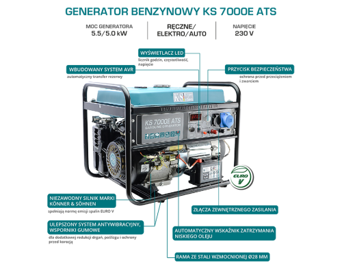 KöNNER&SOHNEN KS 7000E ATS - Agregat prądotwórczy 1-fazowy z elektrycznym startem 230V + ATS