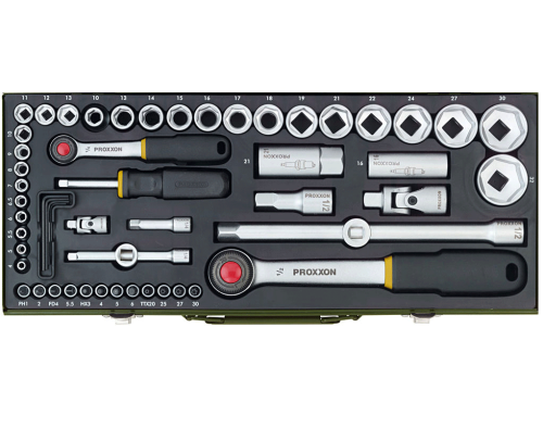 Proxxon PR23040 - Zestaw kluczy z grzechotką 1/2" i 1/4" - 56 elementów