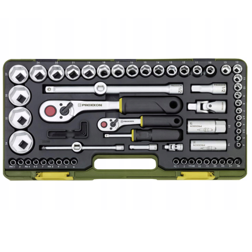 Proxxon PR23286 - Zestaw kluczy nasadowych 1/2'' i 1/4'' - 65 elementów