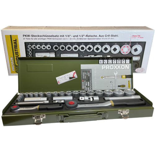 Proxxon PR23020 - Zestaw kluczy nasadowych 1/2''.1/4'' - 27 elementów