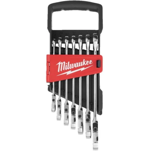 Milwaukee Max Bite - Zestaw kluczy płasko-oczkowych z grzechotką przegubową - 7 elementów