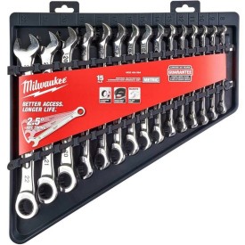 Milwaukee Max Bite - Zestaw kluczy płasko-oczkowych z grzechotką - 15 elementów