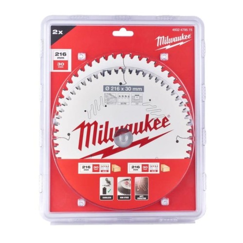 Milwaukee 4932479575 - Zestaw 2 tarcz pilarskich do drewna 216x30 mm/ 48 i 60 zębów