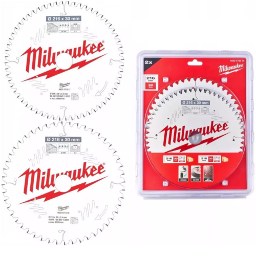 Milwaukee 4932479575 - Zestaw 2 tarcz pilarskich do drewna 216x30 mm/ 48 i 60 zębów
