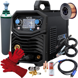 Spartus EasyMIG 215  - Spawarka + Pełna butla do spawania CO2 8L + Reduktor CO2/Ar + Drut do stali 0.8mm 5 kg + Rękawice spawalnicze + MIG spray + 3x Końcówka prądowa do stali + Dysza gazowa