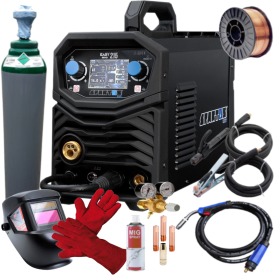 Spartus EasyMIG 215  - Spawarka + przyłbica samosciemniajaca + reduktor CO2 AR + drut do stali 0.8 mm 5kg + rekawice spawalnicze + Pełna butla do spawania CO2 8L + Preparat ochrony MIG spray + 3 końcówki prądowe + dysza