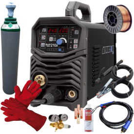 Spartus EasyMIG 210S - Spawarka + Pełna butla do spawania CO2 8L + Reduktor CO2/Ar + Drut do stali 0.8mm 5 kg + Rękawice spawalnicze + MIG spray + 3x Końcówka prądowa do stali + Dysza gazowa