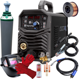 Spartus EasyMIG 210S - Spawarka + przyłbica samosciemniajaca + reduktor CO2 AR + drut do stali 0.8 mm 5kg + rekawice spawalnicze + Pełna butla do spawania CO2 8L + Preparat ochrony MIG spray + 3 końcówki prądowe + dysza
