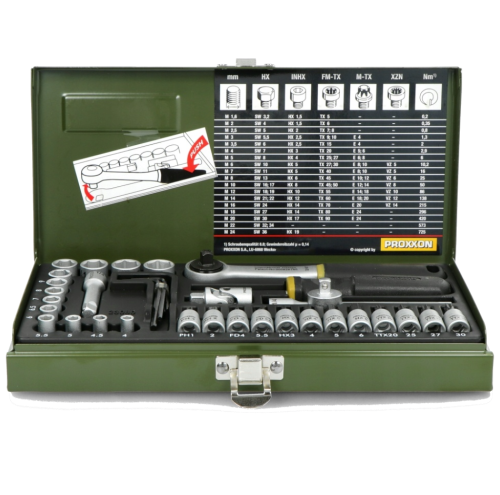 Proxxon PR23080 - Zestaw dla mechaników z grzechotką 1/4'' - 36 elementów