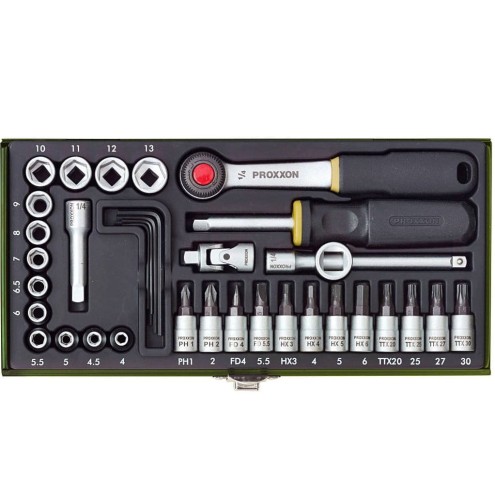 Proxxon PR23080 - Zestaw dla mechaników z grzechotką 1/4'' - 36 elementów