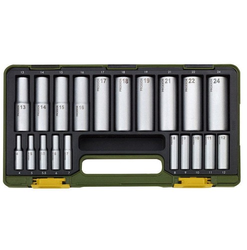 Proxxon PR23292 - Zestaw specjalny nasadek głębokich 1/2'' i 1/4'' - 20 elementów