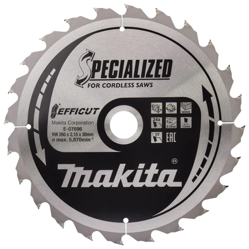Makita E-07696 - Tarcza tnąca do drewna Efficut 260x30x24z