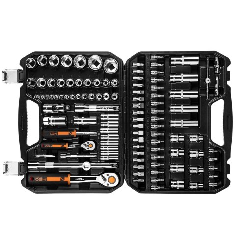 Neo Tools 10-066 - Zestaw kluczy nasadowych CRV 1/2'' i 1/4'' - 110 elementów