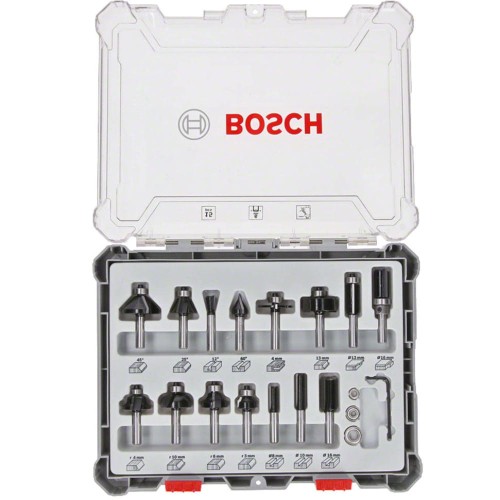Bosch 2607017471 - Zestaw frezów z trzpieniem 6 mm - 15 elementów