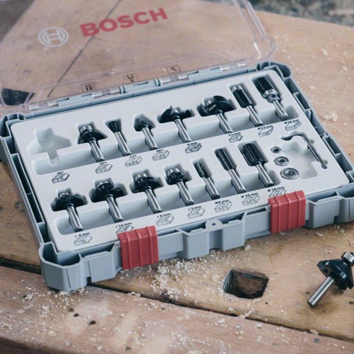Bosch 2607017471 - Zestaw frezów z trzpieniem 6 mm - 15 elementów