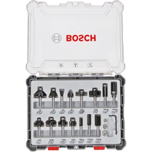 Bosch 2607017472 - Zestaw frezów z trzpieniem 8 mm - 15 elementów