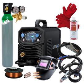 Spartus EasyMIG 217 Dual Pulse - Spawarka + przyłbica samosciemniajaca + reduktor CO2 AR + drut do stali 0.8 mm 5kg + rekawice spawalnicze + Pełna butla do spawania CO2 8L + Preparat ochrony MIG spray + 3 końcówki prądowe + dysza