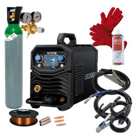 Spartus EasyMIG 217 Dual Pulse - Spawarka + Pełna butla do spawania CO2 8L + Reduktor CO2/Ar + Drut do stali 0.8mm 5 kg + Rękawice spawalnicze + MIG spray + 3x Końcówka prądowa do stali + Dysza gazowa