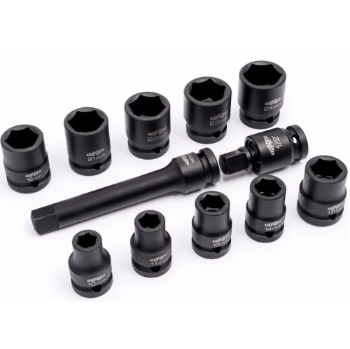 Airpress 45349 - Zestaw nasadek udarowych 1/2" - 12 szt