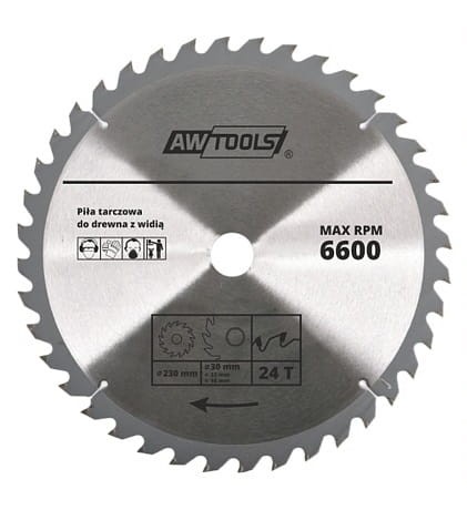 AWTOOLS AW484771 - Piła tarczowa widiowa do drewna 250x30/22/16x60z