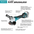 MAKITA DGA513RT3J - Akumulatorowa Szlifierka kątowa 125 MM z regulacją obrotów (3 akumulatory)