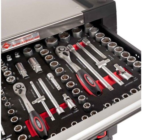 Airpress 79156 - Profesjonalny wózek narzędziowy z osprzętem - 217 elementów / 7 szuflad