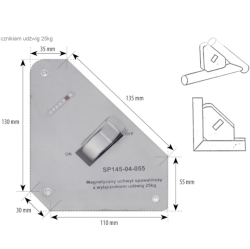 Spartus SP145-04-055 - Magnetyczny uchwyt spawalniczy z wyłącznikiem 25 kg