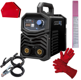 Spartus EasyARC 205 - Inwertorowa spawarka MMA  + rękawice spawalnicze + trójkąt magnetyczny mały 15 kg 6-kąt + Elektrody rutylowe - łatwospawalne 1 kg