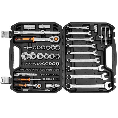 Neo Tools 10-059 - Zestaw kluczy nasadowych 1/2'' i 1/4'' - 82 elementy
