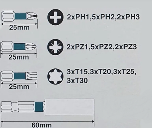 Makita E-03084 - Zestaw bitów Impact Black 1/4"- 31 szt.