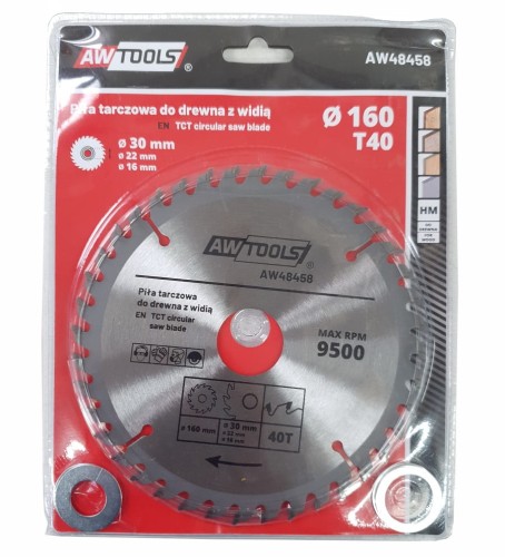 AWTOOLS AW48458 - Piła tarczowa widiowa do drewna 160x30/22/16x40z
