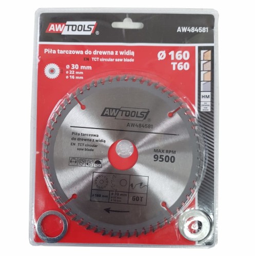 AWTOOLS AW484581 - Piła tarczowa widiowa do drewna 160x30/22/16x60z